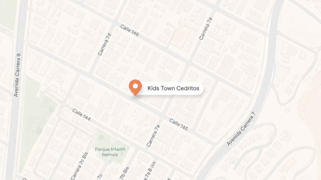 Mapa de ubicación de la sede Cedritos de Kids Town en Bogotá