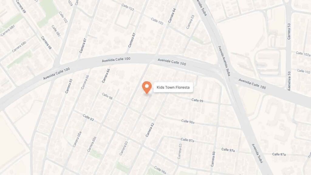 Mapa de ubicación de la sede Floresta de Kids Town en Bogotá