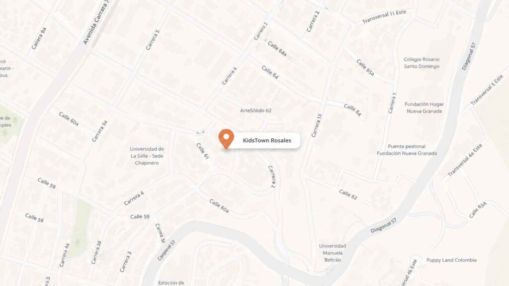 Mapa de ubicación de la sede Rosales de Kids Town en Bogotá