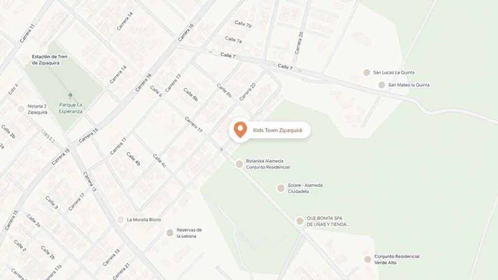 Mapa de ubicación de la sede Zipaquirá de Kids Town en Zipaquirá, Cundinamarca